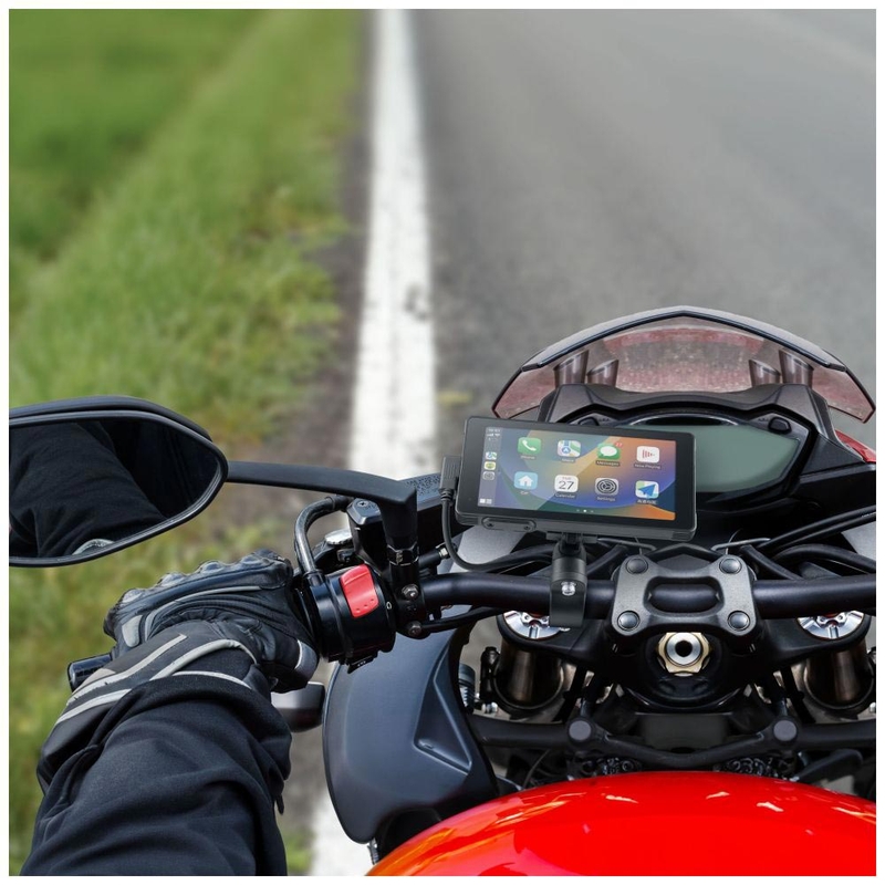 Écran miroir pour téléphone de moto avec verre de protection Interphone RideSync noir