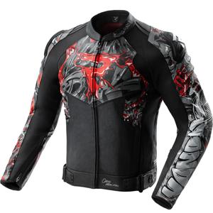 Blouson de moto en cuir Rebelhorn Vandal 2 Cruze noir-gris foncé-rouge
