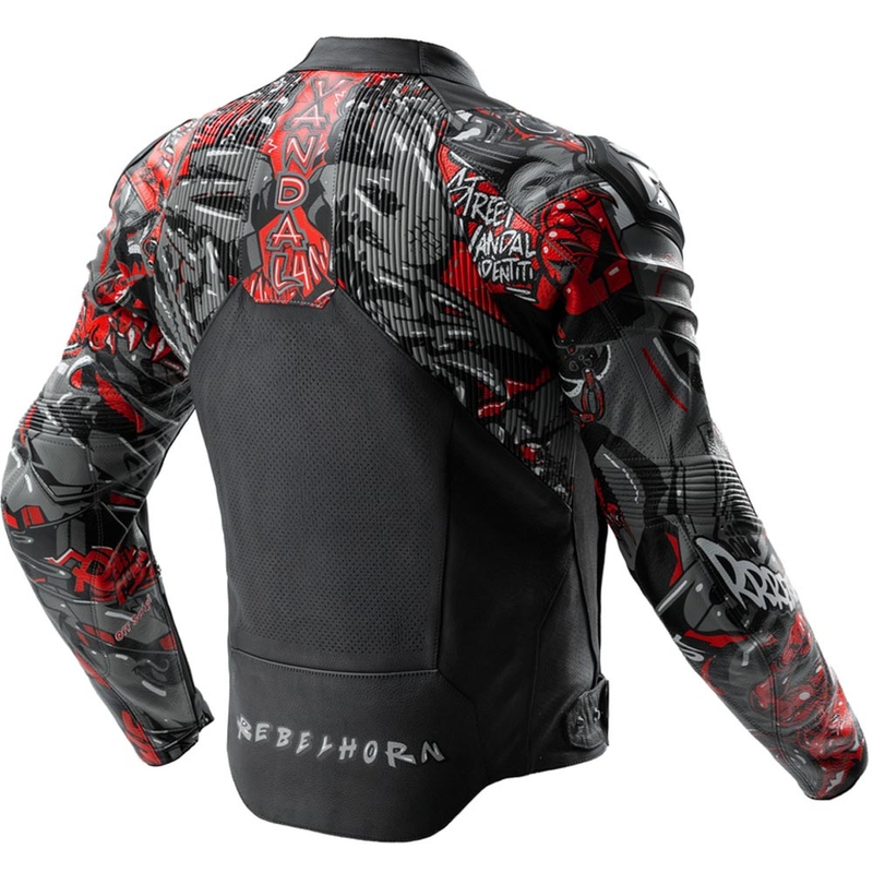Blouson de moto en cuir Rebelhorn Vandal 2 Cruze noir-gris foncé-rouge