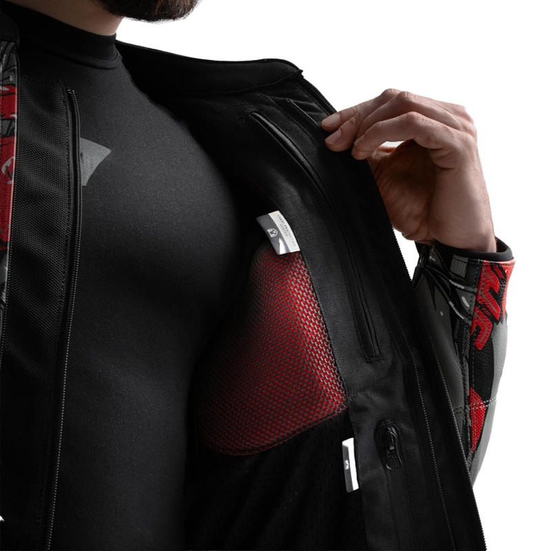 Blouson de moto en cuir Rebelhorn Vandal 2 Cruze noir-gris foncé-rouge