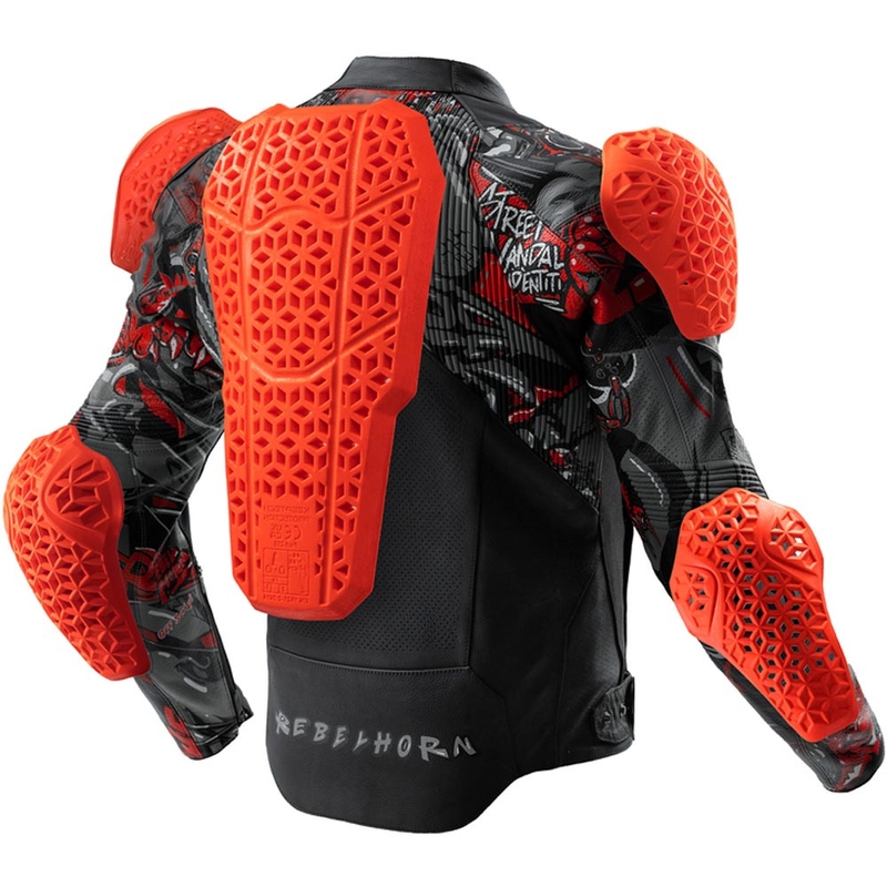 Blouson de moto en cuir Rebelhorn Vandal 2 Cruze noir-gris foncé-rouge