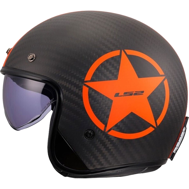 Casque de moto jet LS2 OF601 Bob II Carbon Star orange mat
