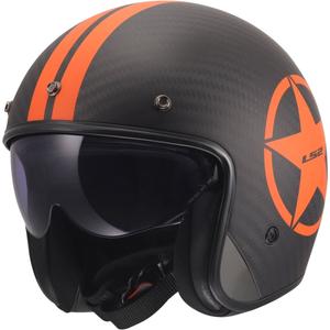 Casque de moto jet LS2 OF601 Bob II Carbon Star orange mat
