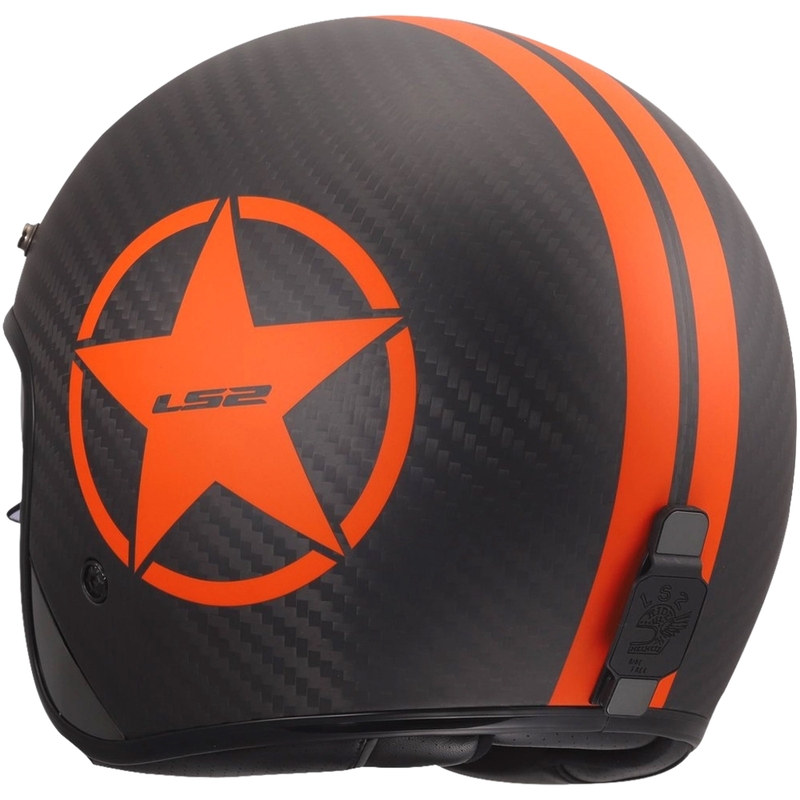 Casque de moto jet LS2 OF601 Bob II Carbon Star orange mat