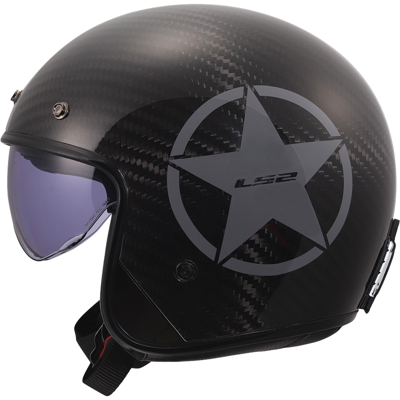 Casque de moto jet LS2 OF601 Bob II Carbon Star gris brillant