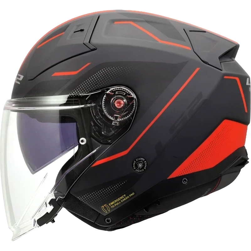 Casque de moto jet LS2 OF603 Infinity II Veyron noir mat-gris-rouge