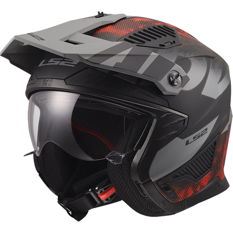 Casque de moto trial LS2 OF606 Drifter Gas gris-rouge mat