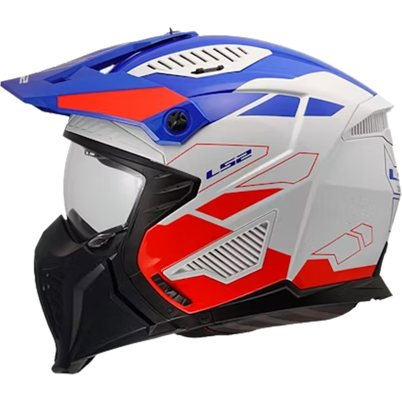 Casque de moto trial LS2 OF606 Drifter Gas blanc brillant-bleu-rouge