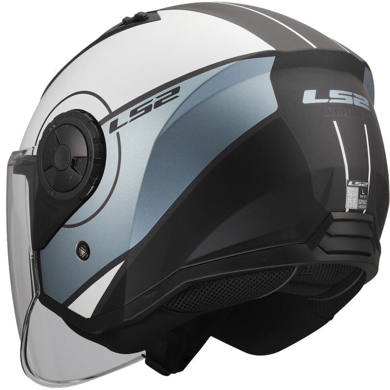 Casque de moto jet LS2 OF616 Airflow II, housse gris-bleu mat