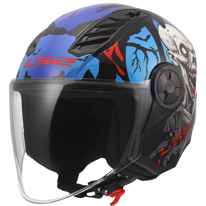 Casque de moto jet LS2 OF616 Airflow II Zombie noir brillant-rouge-bleu