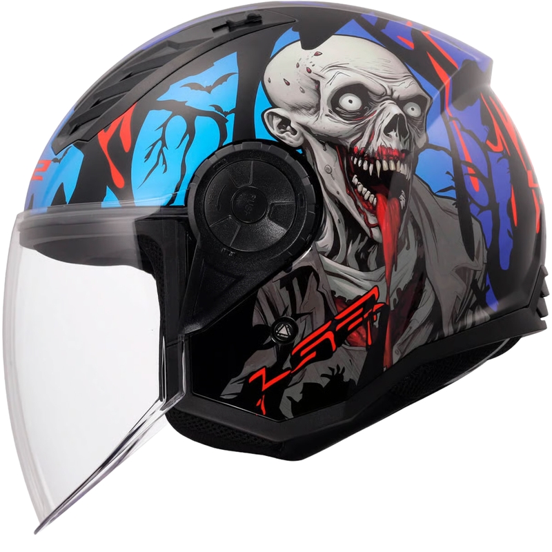 Casque de moto jet LS2 OF616 Airflow II Zombie noir brillant-rouge-bleu