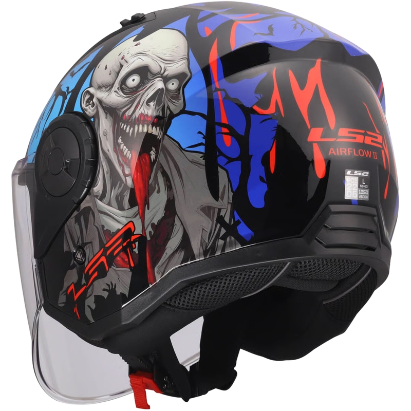 Casque de moto jet LS2 OF616 Airflow II Zombie noir brillant-rouge-bleu
