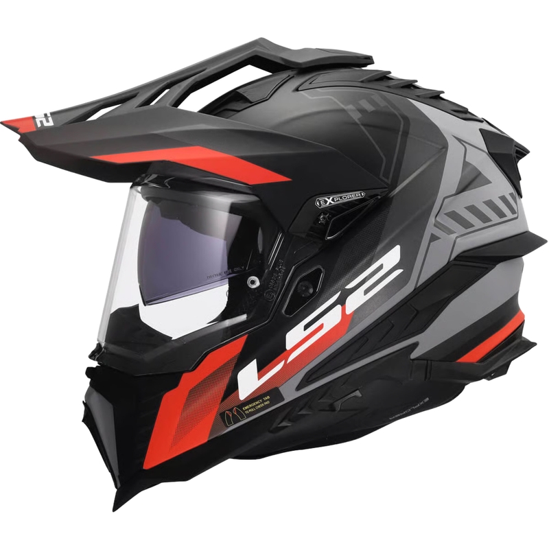 Casque enduro LS2 MX701 Explorer Hexa noir mat-rouge-gris