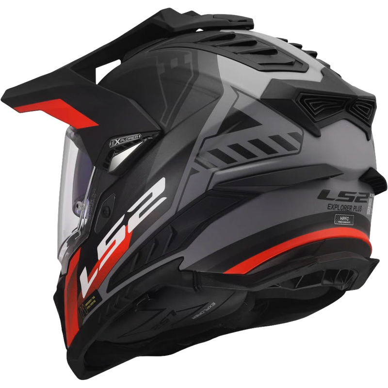 Casque enduro LS2 MX701 Explorer Hexa noir mat-rouge-gris