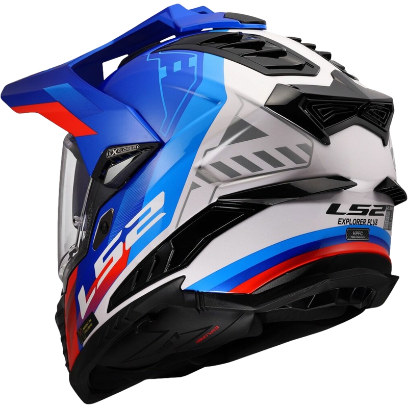 Casque enduro LS2 MX701 Explorer Hexa blanc brillant-bleu-rouge