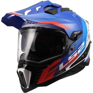 Casque enduro LS2 MX701 Explorer Hexa blanc brillant-bleu-rouge