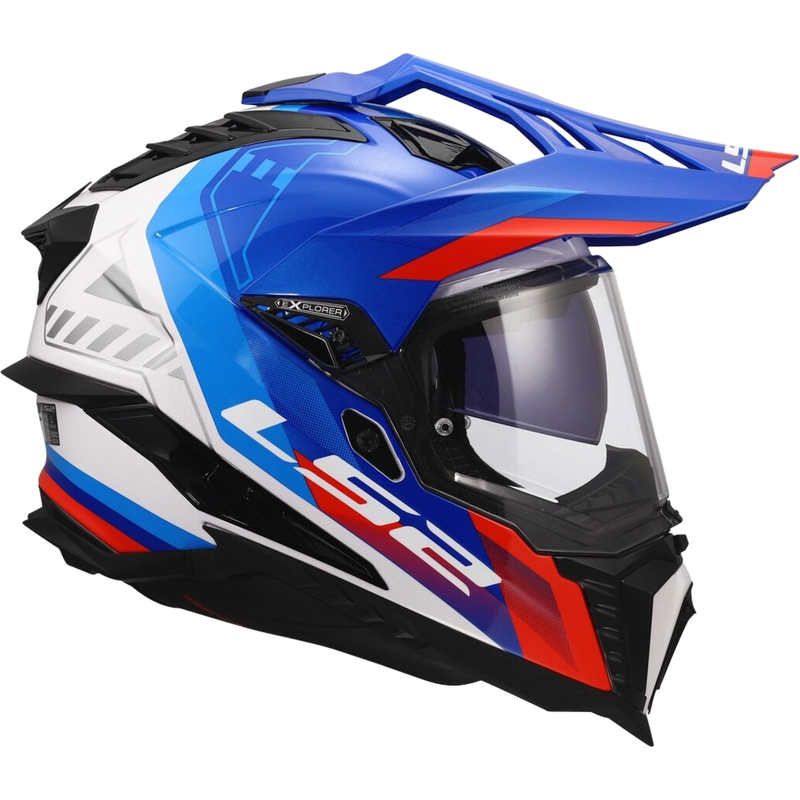 Casque enduro LS2 MX701 Explorer Hexa blanc brillant-bleu-rouge