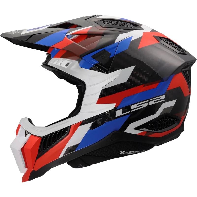 Casque de motocross LS2 MX703 X-Force Phantom blanc brillant-bleu-rouge