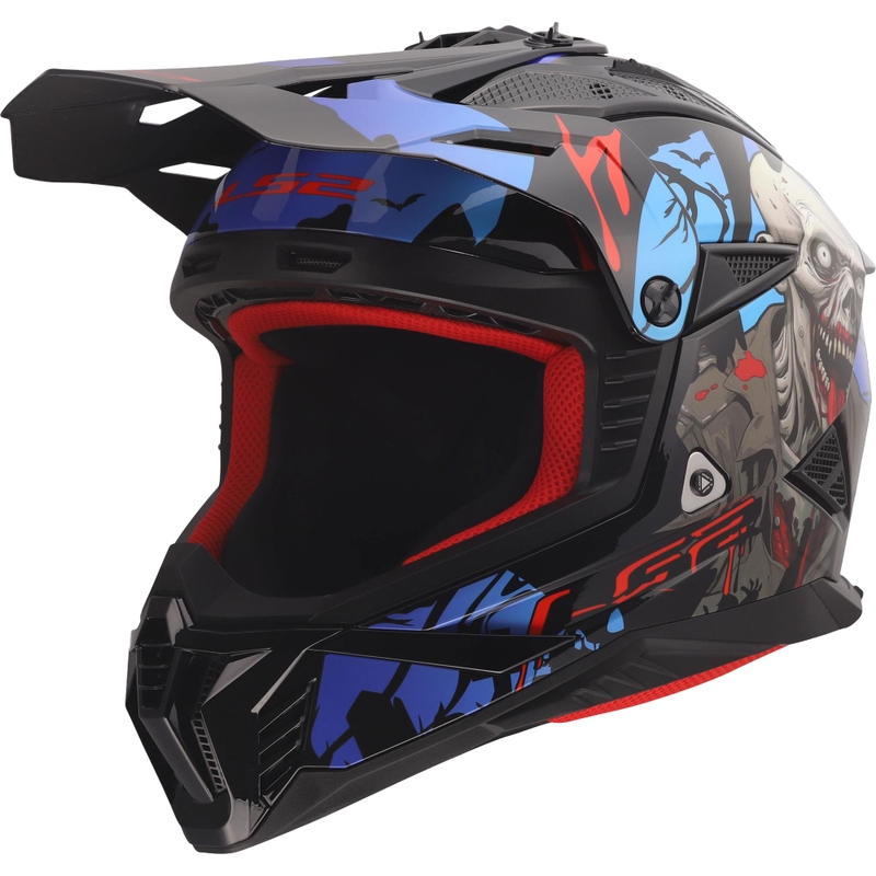 Casque de motocross LS2 MX708 Fast II Zombie II noir brillant-rouge-bleu