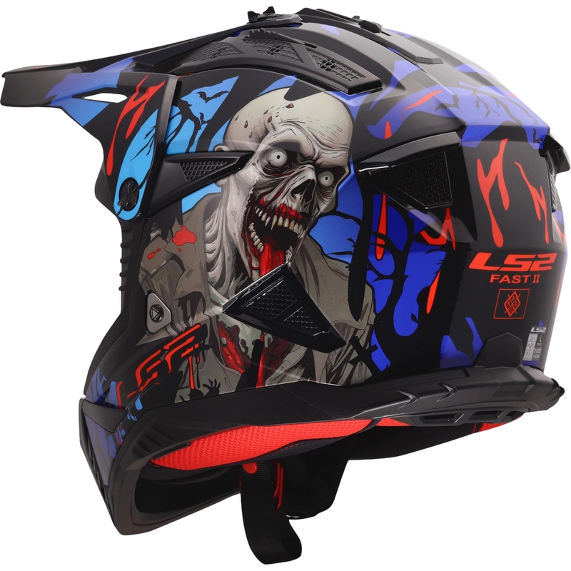 Casque de motocross LS2 MX708 Fast II Zombie II noir brillant-rouge-bleu