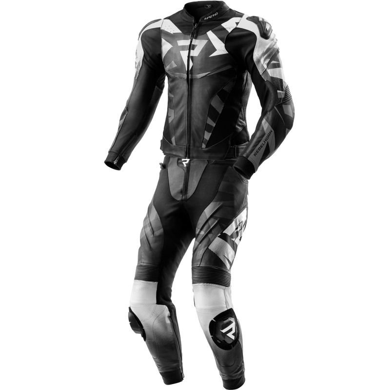 Combinaison de moto deux pièces en cuir noir et blanc Rebelhorn Inferno
