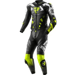 Combinaison de moto deux pièces en cuir noir et jaune fluo Rebelhorn Inferno