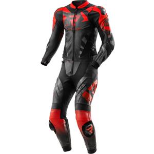 Combinaison de moto deux pièces en cuir noir et rouge fluo Rebelhorn Inferno