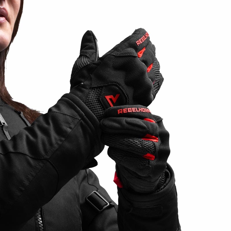 Gants de moto pour femmes Rebelhorn Core noir et rouge