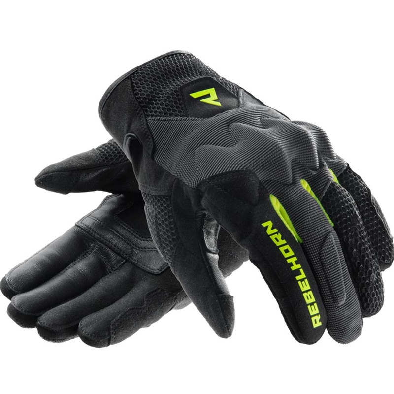 Gants de moto pour femmes Rebelhorn Core noir-gris-jaune fluo