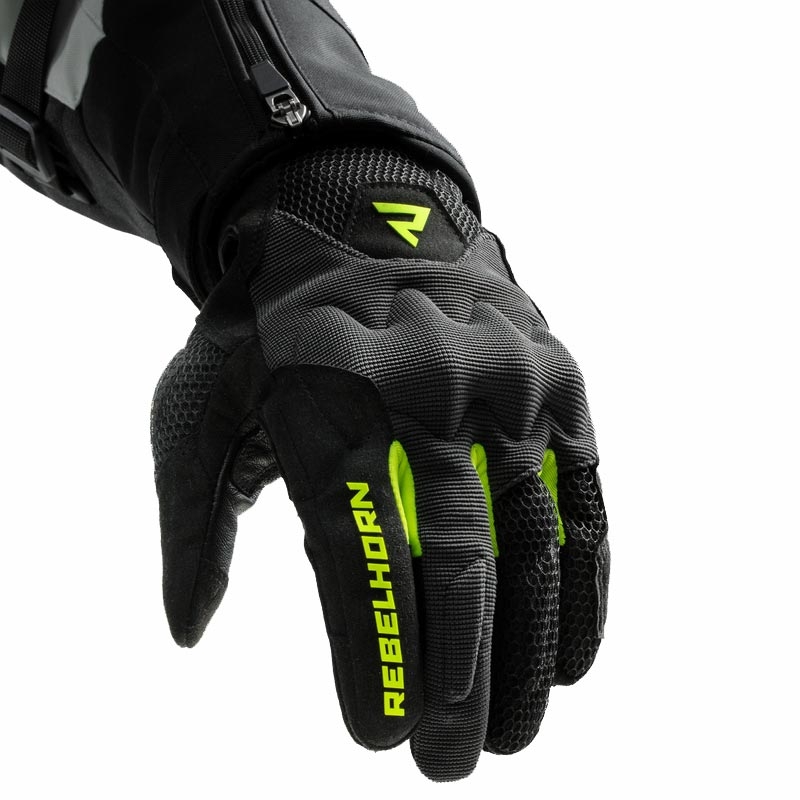 Gants de moto pour femmes Rebelhorn Core noir-gris-jaune fluo