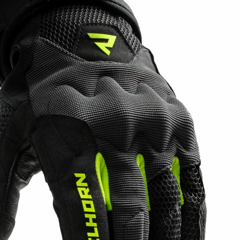 Gants de moto pour femmes Rebelhorn Core noir-gris-jaune fluo