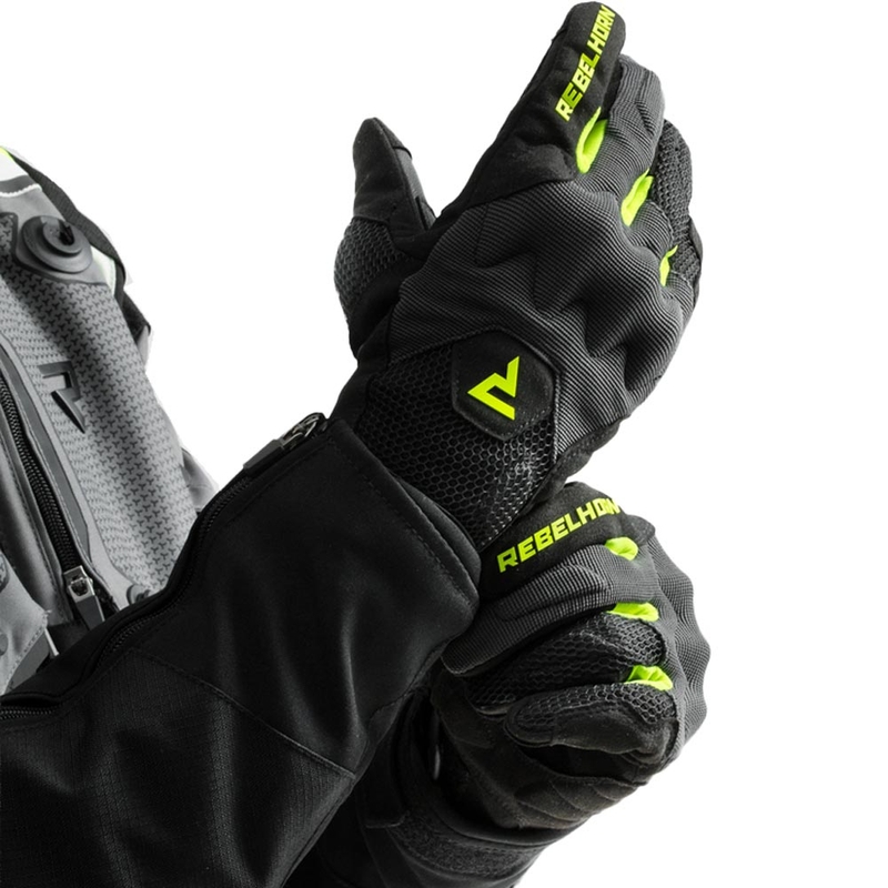 Gants de moto Rebelhorn Core noir-gris-jaune fluo