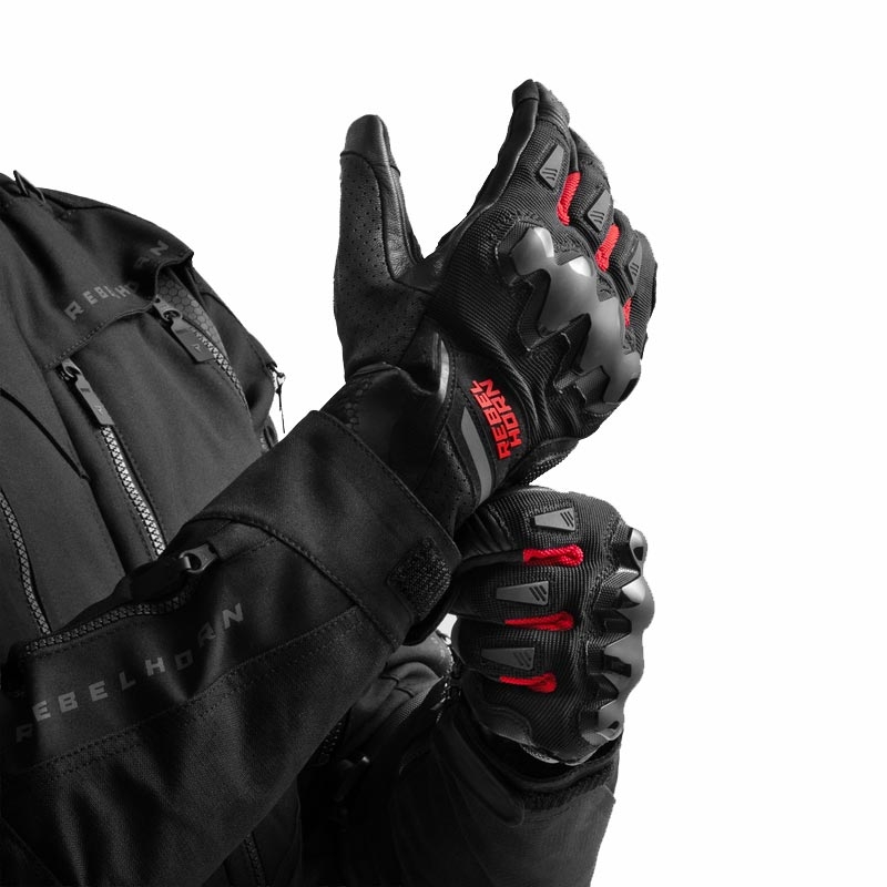 Gants de moto Rebelhorn Defender noirs et rouges