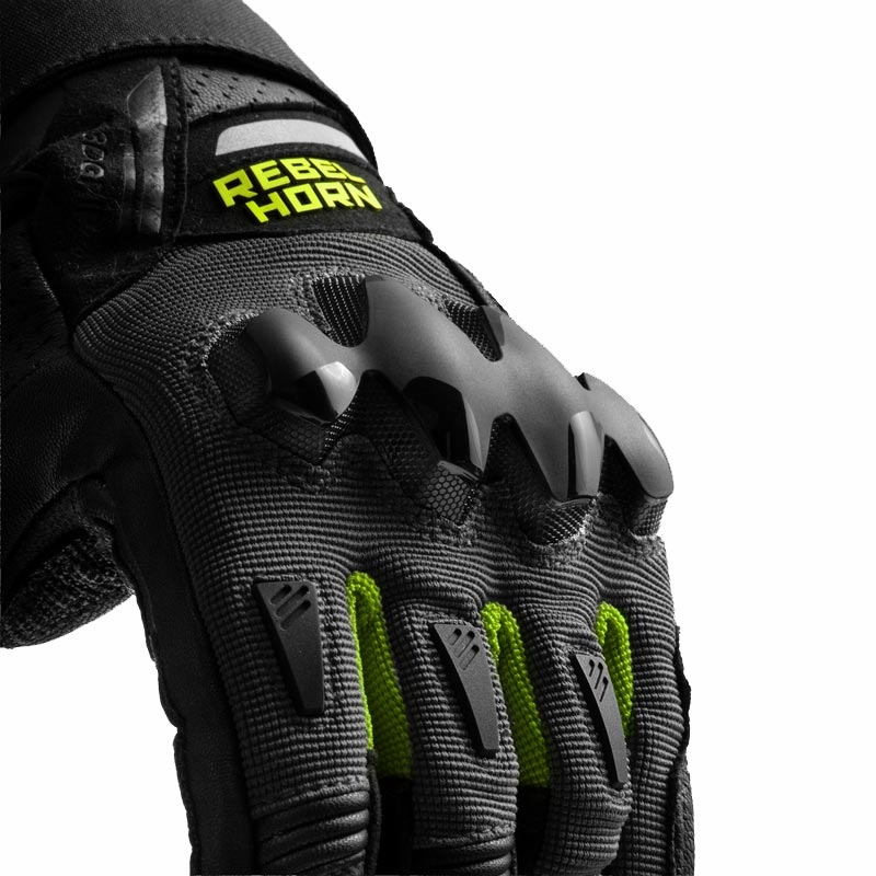 Gants de moto Rebelhorn Defender noir-gris-jaune fluo