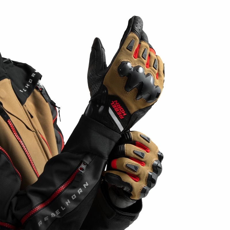 Gants de moto Rebelhorn Defender sable noir rouge