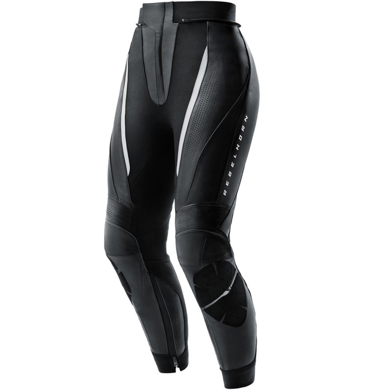 Pantalon de moto en cuir pour femme Rebelhorn Diva noir et blanc