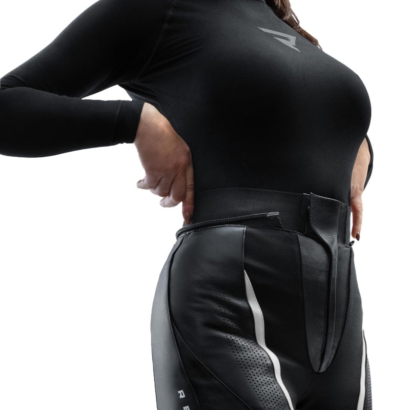 Pantalon de moto en cuir pour femme Rebelhorn Diva noir et blanc