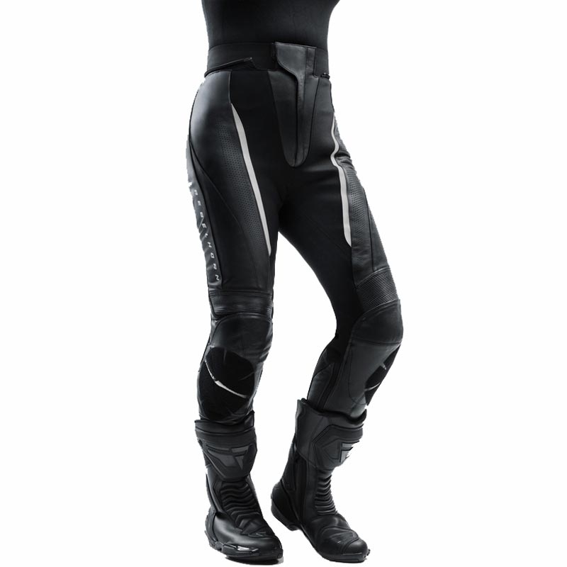 Pantalon de moto en cuir pour femme Rebelhorn Diva noir et blanc