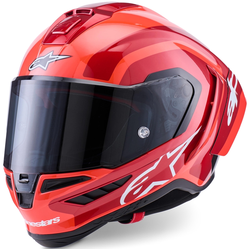 Casque intégral de moto Alpinestars Supertech R10 Arius rouge fluo-rouge-noir-blanc