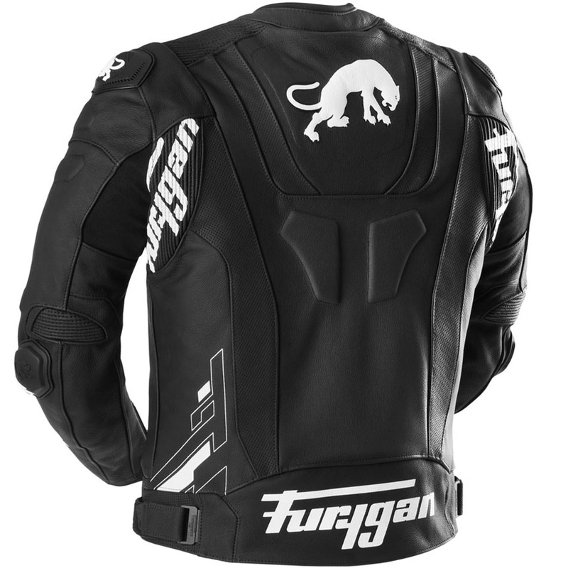 Blouson de moto en cuir Furygan Raptor Evo 3 noir et blanc