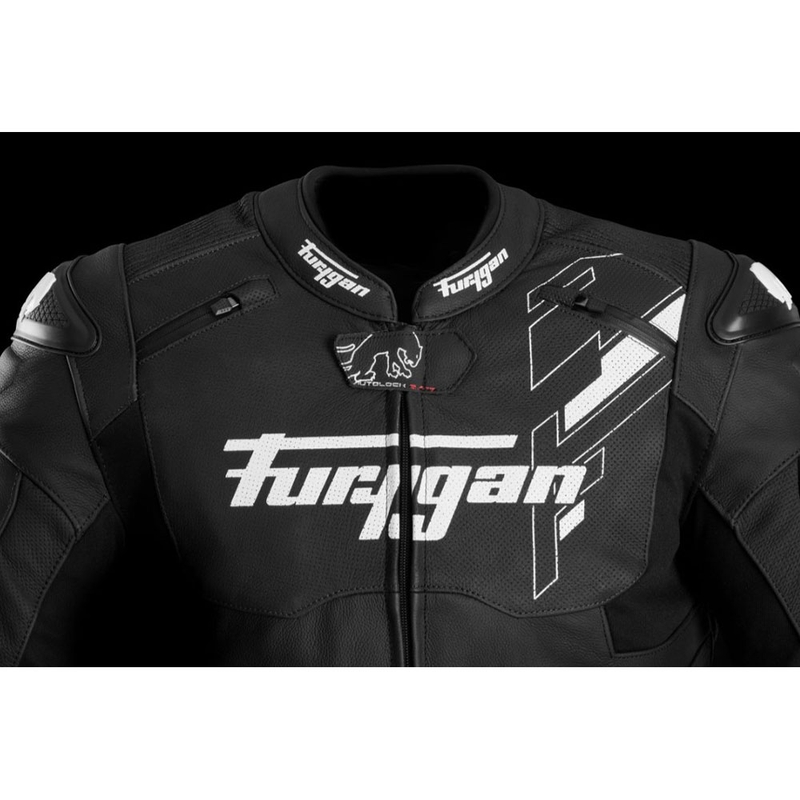 Blouson de moto en cuir Furygan Raptor Evo 3 noir et blanc