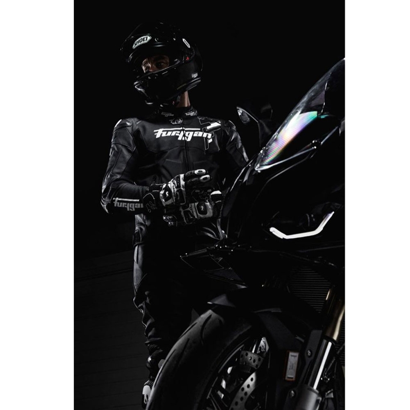 Blouson de moto en cuir Furygan Raptor Evo 3 noir et blanc