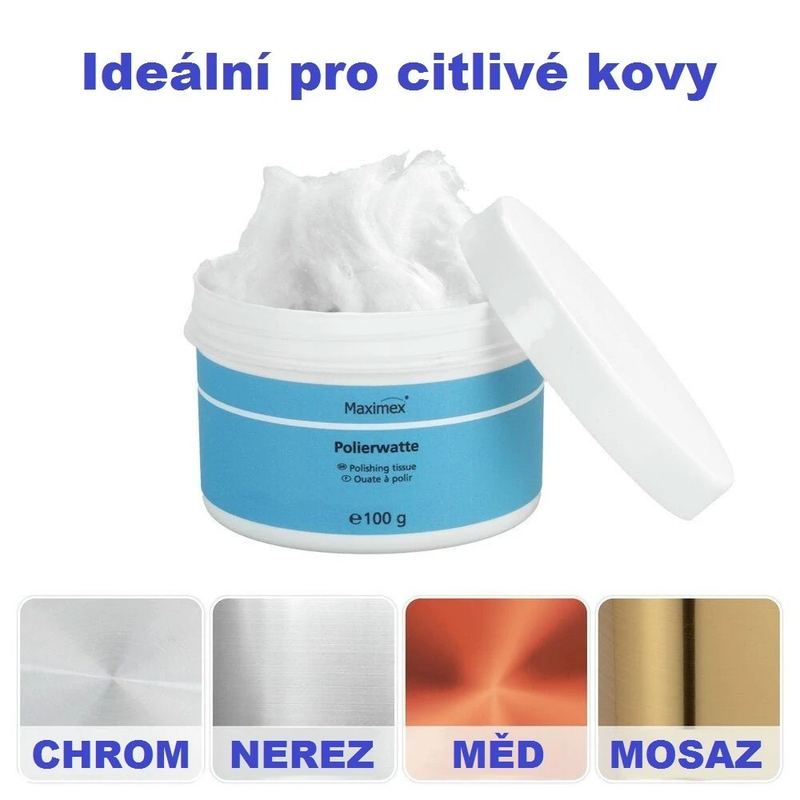 Coton de nettoyage et de polissage pour chrome et métaux Maximex 100 g
