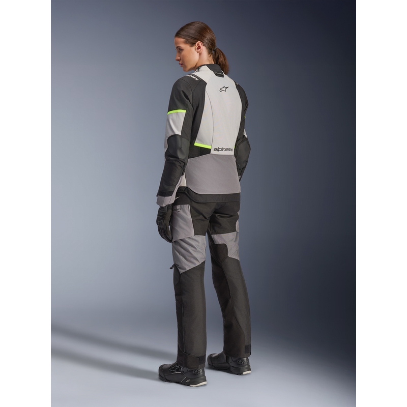 Veste de moto Alpinestars Stella Andes V4 Drystar pour femme, gris foncé-gris clair-noir-jaune fluo