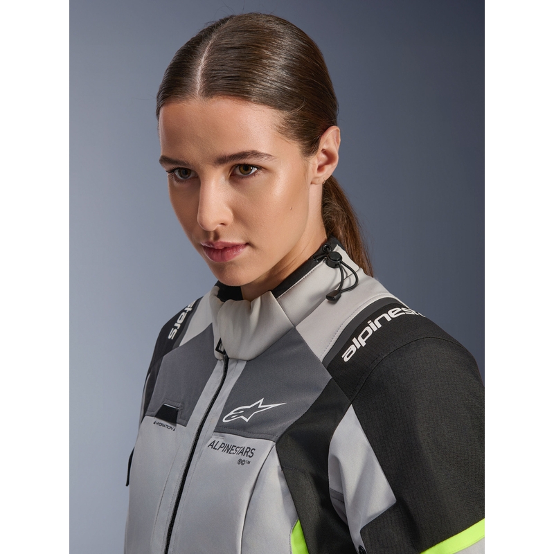 Veste de moto Alpinestars Stella Andes V4 Drystar pour femme, gris foncé-gris clair-noir-jaune fluo