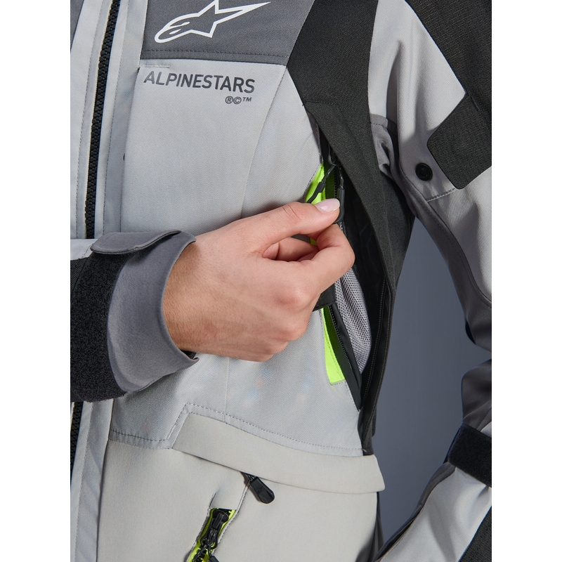 Veste de moto Alpinestars Stella Andes V4 Drystar pour femme, gris foncé-gris clair-noir-jaune fluo