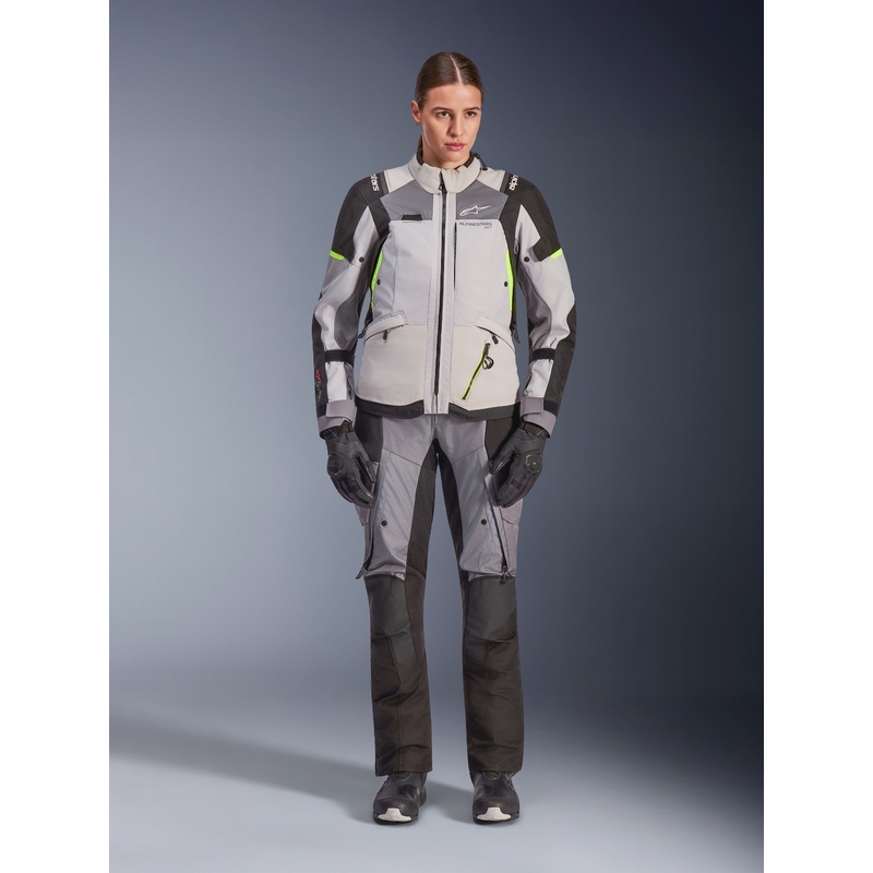 Veste de moto Alpinestars Stella Andes V4 Drystar pour femme, gris foncé-gris clair-noir-jaune fluo