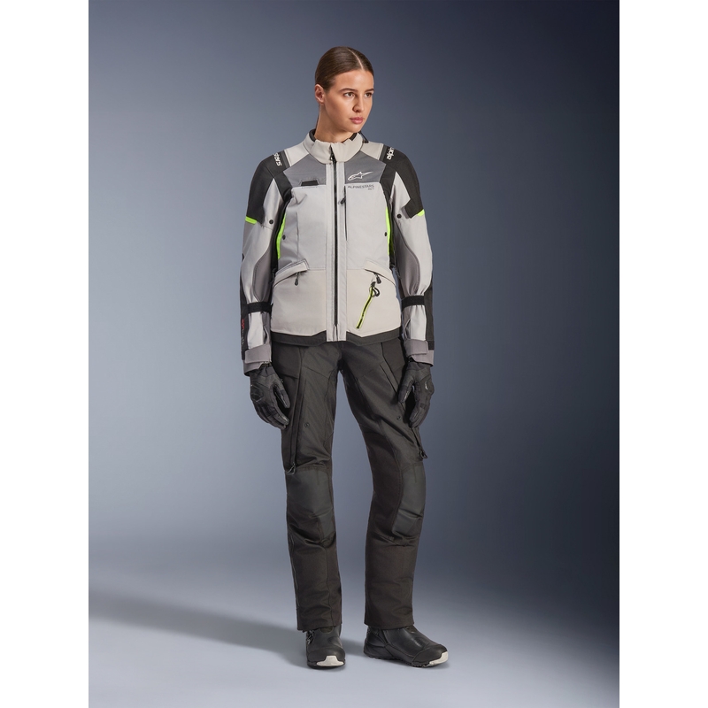 Veste de moto Alpinestars Stella Andes V4 Drystar pour femme, gris foncé-gris clair-noir-jaune fluo