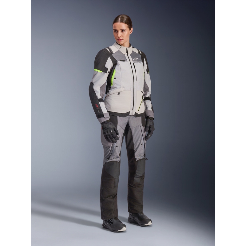 Veste de moto Alpinestars Stella Andes V4 Drystar pour femme, gris foncé-gris clair-noir-jaune fluo
