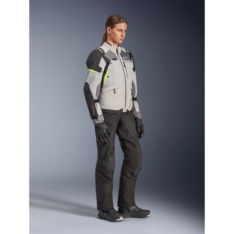 Veste de moto Alpinestars Stella Andes V4 Drystar pour femme, gris foncé-gris clair-noir-jaune fluo